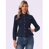 image:imageAllegra K Denim Jacket Womens Classic Stand Collar Long Sleeve Jean JacketsDeep Blue