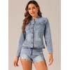 image:imageAllegra K Denim Jacket Womens Classic Stand Collar Long Sleeve Jean JacketsGrey Blue