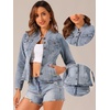 image:imageAllegra K Denim Jacket Womens Classic Stand Collar Long Sleeve Jean JacketsGrey Blue
