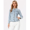 image:imageAllegra K Denim Jacket Womens Classic Stand Collar Long Sleeve Jean JacketsLight Wash
