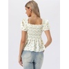 image:imageAllegra K Floral Top for Womens Sweetheart Neck Shirred Ruffle Peplum TopsBeige