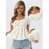 image:imageAllegra K Floral Top for Womens Sweetheart Neck Shirred Ruffle Peplum TopsBeige