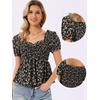 image:imageAllegra K Floral Top for Womens Sweetheart Neck Shirred Ruffle Peplum TopsBlack