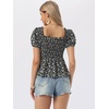 image:imageAllegra K Floral Top for Womens Sweetheart Neck Shirred Ruffle Peplum TopsBlack Floral