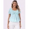 image:imageAllegra K Floral Top for Womens Sweetheart Neck Shirred Ruffle Peplum TopsBlue Green