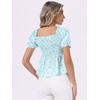 image:imageAllegra K Floral Top for Womens Sweetheart Neck Shirred Ruffle Peplum TopsBlue Green