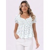 image:imageAllegra K Floral Top for Womens Sweetheart Neck Shirred Ruffle Peplum TopsBlue White