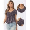 image:imageAllegra K Floral Top for Womens Sweetheart Neck Shirred Ruffle Peplum TopsCoffee