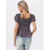 image:imageAllegra K Floral Top for Womens Sweetheart Neck Shirred Ruffle Peplum TopsCoffee