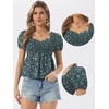 image:imageAllegra K Floral Top for Womens Sweetheart Neck Shirred Ruffle Peplum TopsDark Green