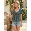 image:imageAllegra K Floral Top for Womens Sweetheart Neck Shirred Ruffle Peplum TopsDark Green