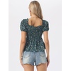 image:imageAllegra K Floral Top for Womens Sweetheart Neck Shirred Ruffle Peplum TopsDark Green