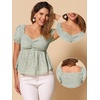 image:imageAllegra K Floral Top for Womens Sweetheart Neck Shirred Ruffle Peplum TopsLight Green