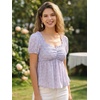 image:imageAllegra K Floral Top for Womens Sweetheart Neck Shirred Ruffle Peplum TopsLight Purple