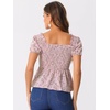 image:imageAllegra K Floral Top for Womens Sweetheart Neck Shirred Ruffle Peplum TopsPink