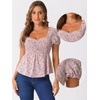 image:imageAllegra K Floral Top for Womens Sweetheart Neck Shirred Ruffle Peplum TopsPink