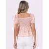 image:imageAllegra K Floral Top for Womens Sweetheart Neck Shirred Ruffle Peplum TopsPink White