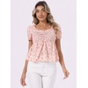 image:imageAllegra K Floral Top for Womens Sweetheart Neck Shirred Ruffle Peplum TopsPink White
