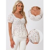 image:imageAllegra K Floral Top for Womens Sweetheart Neck Shirred Ruffle Peplum TopsWhite
