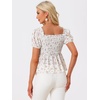 image:imageAllegra K Floral Top for Womens Sweetheart Neck Shirred Ruffle Peplum TopsWhite