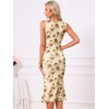 image:imageAllegra K Mesh Floral Dress for Womens Sleeveless Crew Neck Cocktail Party Fishtail Midi DressesLight Brown