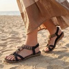 image:imageAllegra K Women Bohemian Rhinestone Knot Flat Ankle Elastic SandalsBlack2