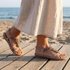 image:imageAllegra K Women Bohemian Rhinestone Knot Flat Ankle Elastic SandalsKhaki2