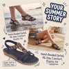 image:imageAllegra K Women Bohemian Rhinestone Knot Flat Ankle Elastic SandalsNavy Blue