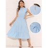 image:imageAllegra K Women Casual Midi Ruffled Sleeve Mock Neck ALine Belted DressBlue