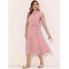 image:imageAllegra K Women Casual Midi Ruffled Sleeve Mock Neck ALine Belted DressPink
