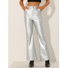 image:imageAllegra K Women Faux Leather Flared Wide Leg Pant with PocketsSilver