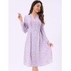 image:imageAllegra K Women Floral Print V Neck Long Sleeve Midi Boho DressDark Purple
