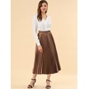 image:imageAllegra K Women Pleated Midi Skirt High Waisted Metallic Party SkirtsBrown