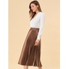 image:imageAllegra K Women Pleated Midi Skirt High Waisted Metallic Party SkirtsBrown