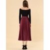 image:imageAllegra K Women Pleated Midi Skirt High Waisted Metallic Party SkirtsBurgundy