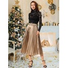 image:imageAllegra K Women Pleated Midi Skirt High Waisted Metallic Party SkirtsGoldbrown