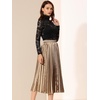 image:imageAllegra K Women Pleated Midi Skirt High Waisted Metallic Party SkirtsGoldbrown