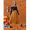 image:imageAllegra K Women Pleated Midi Skirt High Waisted Metallic Party SkirtsOrange
