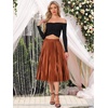 image:imageAllegra K Women Pleated Midi Skirt High Waisted Metallic Party SkirtsOrange Coffee