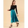 image:imageAllegra K Women Pleated Midi Skirt High Waisted Metallic Party SkirtsPeacock Blue