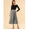 image:imageAllegra K Women Pleated Midi Skirt High Waisted Metallic Party SkirtsSilver Grey