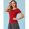 image:imageAllegra K Womens Peter Pan Collar Shirt Vintage 1950s Short Sleeve BlouseRed