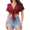 image:imageAllegra K Boho Tie Front Crop Top for Womens Sexy Spicy Deep V Neck TopsClaret