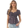 image:imageAllegra K Floral Top for Womens Sweetheart Neck Shirred Ruffle Peplum TopsCoffee