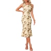 image:imageAllegra K Mesh Floral Dress for Womens Sleeveless Crew Neck Cocktail Party Fishtail Midi DressesLight Brown