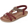 image:imageAllegra K Women Bohemian Rhinestone Knot Flat Ankle Elastic SandalsRed