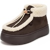 image:imageAllegra K Women Warm Faux Suede Nonslip Laceup Flat Ankle Snow BootsCoffee