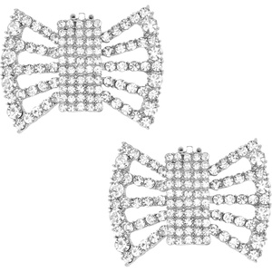 image:imageAllegra K 2 PCS Womens Sparkly Rhinestone Shoe Clips Detachable Bow Decorations for Bridal WeddingSilverIrregular Openwork
