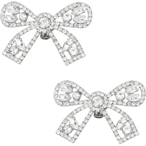 image:imageAllegra K 2 PCS Womens Sparkly Rhinestone Shoe Clips Detachable Bow Decorations for Bridal WeddingSilverOpenwork Rhinestone Bow