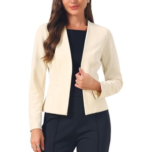 image:imageAllegra K Collarless Blazer for Womens Work Suit JacketsBeige